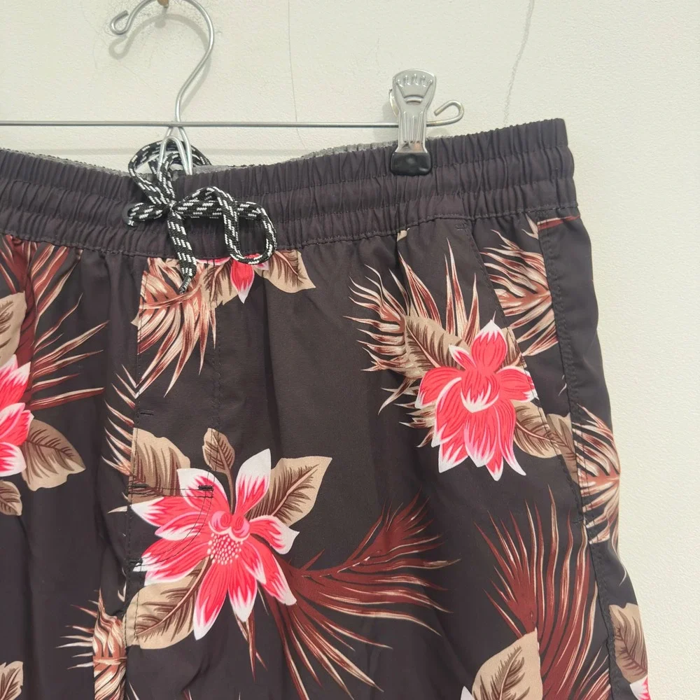 Hurley Swim Trunks Mens L Black Tropical Floral Palm Print Board Shorts Surf
